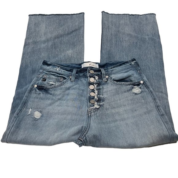 KanCan Women's Button Fly High Rise Wide Jeans, Light Wash, Frayed Hem, 24 - Picture 8 of 8